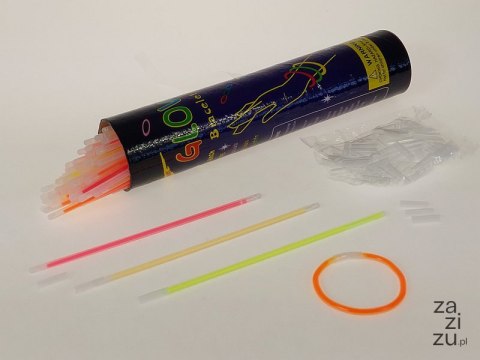 Bransoletki łamane 21cm fluo świecące w ciemności 50 szt. w tubie 28 x 6cm Bransoletki łamane 21cm fluo świecące w ciemności 50 szt. w tubie 28 x 6cm