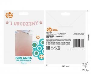 Girlanda papierowa "1 URODZINY" różowa 1,5 m. BF-BURR Girlanda papierowa "1 URODZINY" różowa 1,5 m. BF-BURR