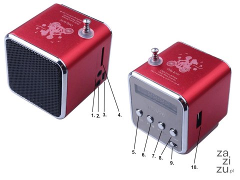 Głośnik bezprzewodowy przenośny mini radio fm led bluetooth mobilny microsd czerwony 06211_CZE Głośnik bezprzewodowy przenośny mini radio fm led bluetooth mobilny microsd czerwony 06211_CZE