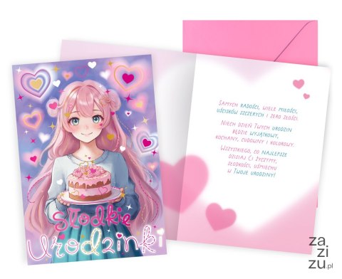 Karnet Urodziny (anime, dziewczęce, tort) PR-558 Karnet Urodziny (anime, dziewczęce, tort) PR-558