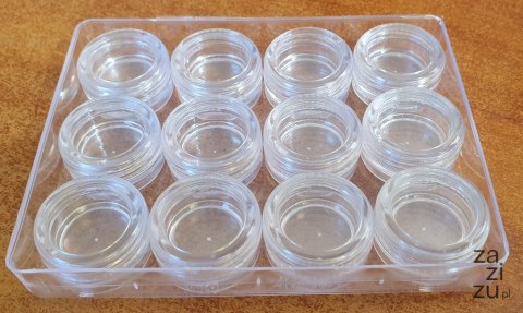 Pojemnik plastikowy 3 x 2 cm zakręcany - 12 szt Pojemnik plastikowy 3 x 2 cm zakręcany - 12 szt