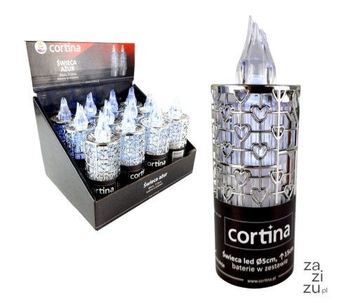 Świeca LED AŻUR srebrny z bateriami 15 x 5 cm światło zimne białe 5/23/SLC Świeca LED AŻUR srebrny z bateriami 15 x 5 cm światło zimne białe 5/23/SLC
