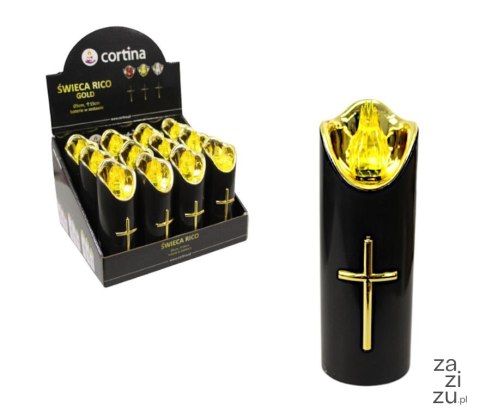 Świeca LED RICO 12,5 x 5cm CZARNO-ZŁOTA z żółtym płomieniem 1/23/LUX.DIS BG R Świeca LED RICO 12,5 x 5cm CZARNO-ZŁOTA z żółtym płomieniem 1/23/LUX.DIS BG R