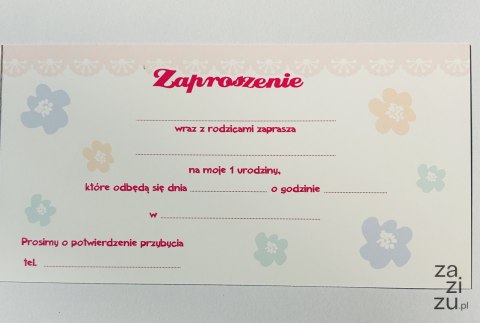 Zaproszenia na roczek 10szt. + koperta Zaproszenia na roczek 10szt. + koperta