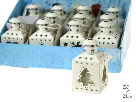 Lampion na tealight z motywem świątecznym 12 x 6 x 6cm metalowy Lampion na tealight z motywem świątecznym 12 x 6 x 6cm metalowy