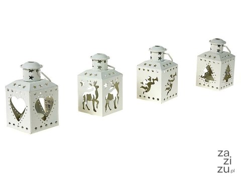Lampion na tealight z motywem świątecznym 12 x 6 x 6cm metalowy Lampion na tealight z motywem świątecznym 12 x 6 x 6cm metalowy