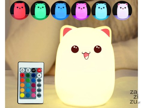 Lampka nocna dla dzieci led kot kotek rgb pilot Lampka nocna dla dzieci led kot kotek rgb pilot