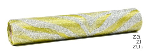 Materiał złoty zdobiony brokatem srebrnym SRB-2983 Materiał złoty zdobiony brokatem srebrnym SRB-2983