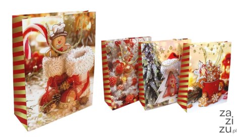 Torba prezentowa 12szt. papierowa świąteczna złocona 40 x 31 x 12 cm mix wzorów SN55328 Torba prezentowa 12szt. papierowa świąteczna złocona 40 x 31 x 12 cm mix wzorów SN55328