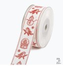 Wstążka lniana tkana motywem świątecznym 4 cm x 10 yd