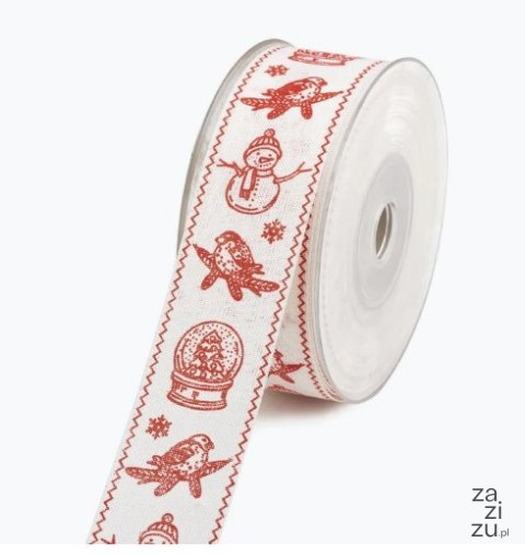 Wstążka lniana tkana motywem świątecznym 4 cm x 10 yd Wstążka lniana tkana motywem świątecznym 4 cm x 10 yd