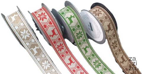 Wstążka lniana tkana motywem świątecznym 4cm x 10yd (1) Wstążka lniana tkana motywem świątecznym 4cm x 10yd (1)