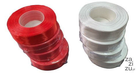 Wstążka satynowa 25 mm x 32m biała + czerwona 8 szt. AX25-01-08 Wstążka satynowa 25 mm x 32m biała + czerwona 8 szt. AX25-01-08