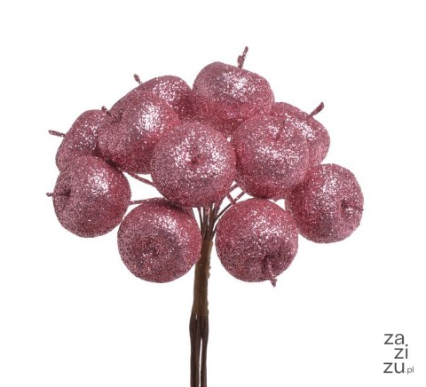 Jabłuszka w brokacie - sztuczny owoc na druciku 11cm 12szt. / pęcz. x 12szt. Różowy 923CAN7901_21 Jabłuszka w brokacie - sztuczny owoc na druciku 11cm 12szt. / pęcz. x 12szt. Różowy 923CAN7901_21