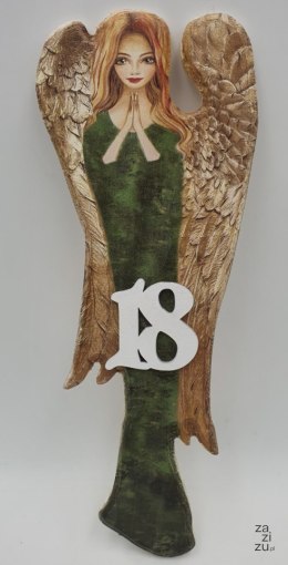 Anioł drewniany malowany 18 - urodziny - 30 cm
