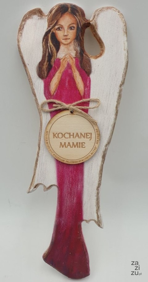 Anioł drewniany malowany dla Kochanej Mamy 30 cm Anioł drewniany malowany dla Kochanej Mamy 30 cm