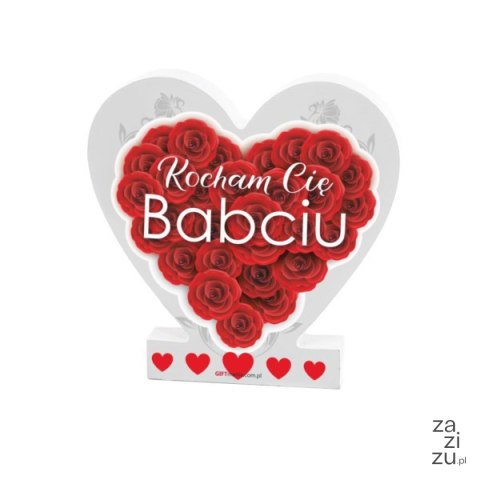Drewniana tabliczka serce z podstawką wzbogacona lakierem UV z napisem "Kocham Cię Babciu" 11 x 11 x 1,5 cm Drewniana tabliczka serce z podstawką wzbogacona lakierem UV z napisem "Kocham Cię Babciu" 11 x 11 x 1,5 cm