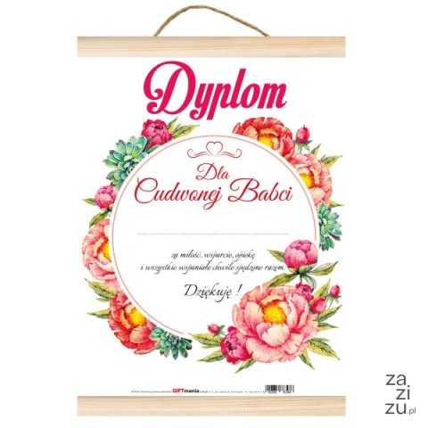 Dyplom A4 z drewnianymi listewkami "Dla Cudownej Babci" Dyplom A4 z drewnianymi listewkami "Dla Cudownej Babci"