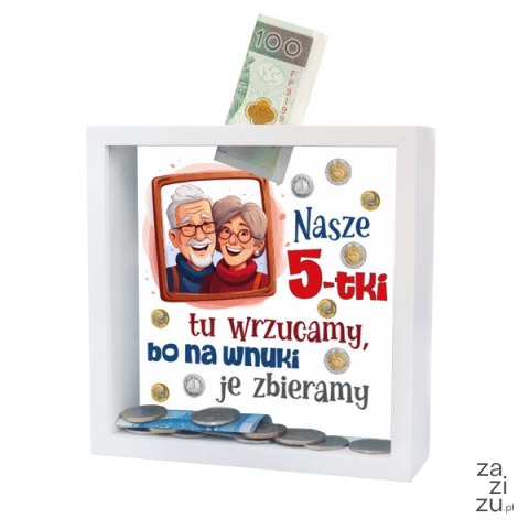 Skarbonka MDF - " Nasze 5-tki tu wrzucamy bo na wnuki je zbieramy" Skarbonka MDF - " Nasze 5-tki tu wrzucamy bo na wnuki je zbieramy"