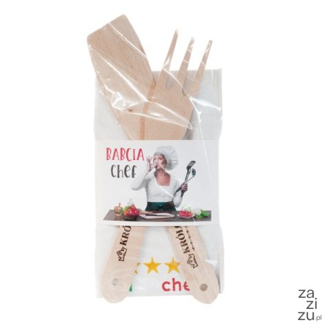 Zestaw prezentowy ściereczka kuchenna i łopatka / widelec "BABCIA CHEF" Zestaw prezentowy ściereczka kuchenna i łopatka / widelec "BABCIA CHEF"