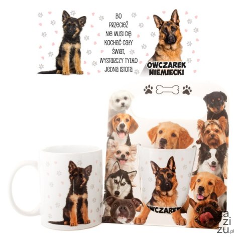 Kubek ceramiczny w ozdobnym opakowaniu - Owczarek Niemiecki - "Bo przecież nie musi..." Kubek ceramiczny w ozdobnym opakowaniu - Owczarek Niemiecki - "Bo przecież nie musi..."