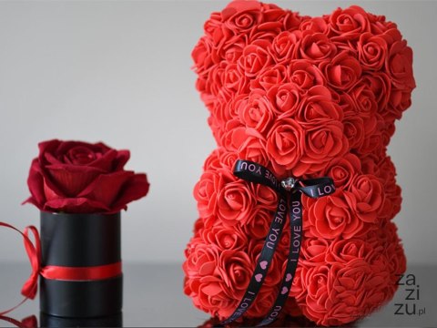 Miś z płatków róż prezent duży pudełko rose XL 25cm | 01903 Miś z płatków róż prezent duży pudełko rose XL 25cm | 01903