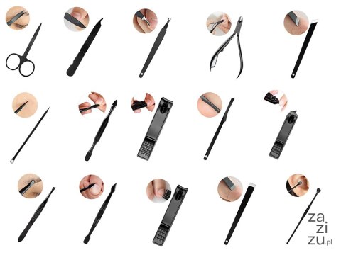 Zestaw manicure cążki nożyczki paznokci 16el etui Zestaw manicure cążki nożyczki paznokci 16el etui
