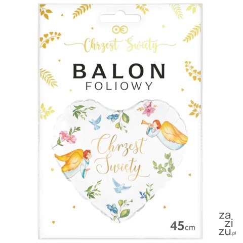Balon foliowy serce CHRZEST ANIOŁY 45cm Balon foliowy serce CHRZEST ANIOŁY 45cm