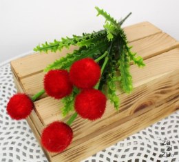 Bukiet futrzane kulki ping pong 38cm 5 kwiatów czerwone 4szt. | LAN-103C