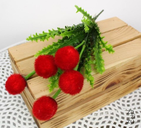 Bukiet futrzane kulki ping pong 38cm 5 kwiatów czerwone 4szt. | LAN-103C