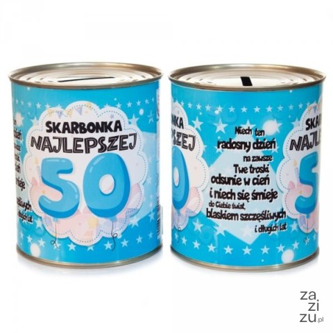 Skarbonka metalowa urodzinowa z napisem "Skarbonka Najlepszej 50" Skarbonka metalowa urodzinowa z napisem "Skarbonka Najlepszej 50"