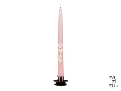 Świeca stożkowa Komunijna z hostią IHS, różowa, 29 cm - 4 szt. Świeca stożkowa Komunijna z hostią IHS, różowa, 29 cm - 4 szt.