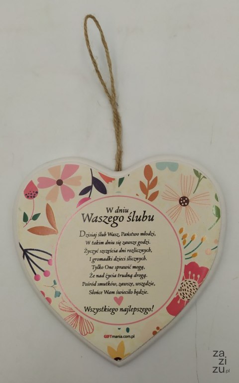 Tabliczka/zawieszka serce W DNIU ŚLUBU Tabliczka/zawieszka serce W DNIU ŚLUBU
