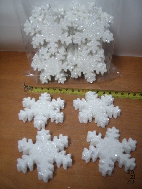 Śnieżynka styropianowa 7cm Białe brokat 20szt 8562 Śnieżynka styropianowa 7cm Białe brokat 20szt 8562