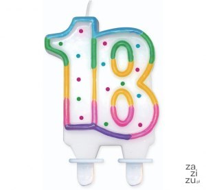 Świeczka cyferka z kropeczkami 8cm ''18'' PF-SCK18 Świeczka cyferka z kropeczkami 8cm ''18'' PF-SCK18