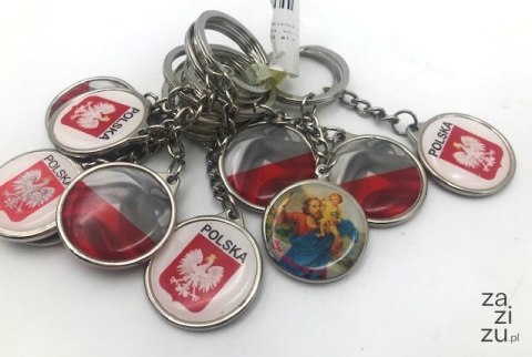 Brelok okrągły obustronny metal 10szt. POLSKA Brelok okrągły obustronny metal 10szt. POLSKA