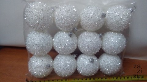 Bombki 12szt. jeżyk 6cm srebrzysto-białe | 440 Bombki 12szt. jeżyk 6cm srebrzysto-białe | 440