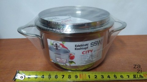 Garnek 0,8l. ze stali nierdzewnej + szklana pokrywka fi-12 CITY Garnek 0,8l. ze stali nierdzewnej + szklana pokrywka fi-12 CITY