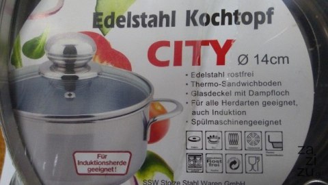 Garnek 1,2l. ze stali nierdzewnej + szklana pokrywka fi-14 CITY Garnek 1,2l. ze stali nierdzewnej + szklana pokrywka fi-14 CITY