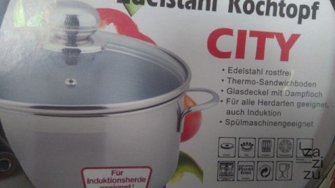 Garnek 2,9l. ze stali nierdzewnej + szklana pokrywka fi-20 CITY Garnek 2,9l. ze stali nierdzewnej + szklana pokrywka fi-20 CITY
