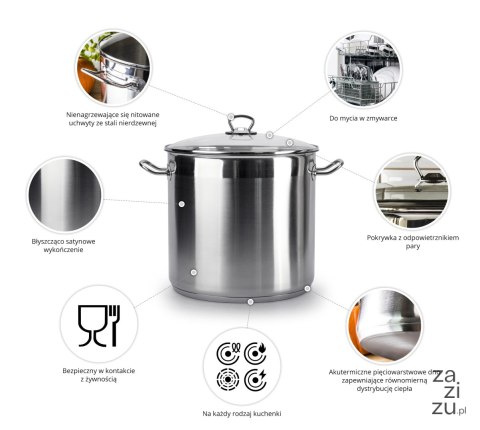 Garnek ze stali nierdzewnej z pokrywką SSW BIG 20l | 400127 fi-30 VITALO Garnek ze stali nierdzewnej z pokrywką SSW BIG 20l | 400127 fi-30 VITALO