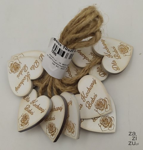 Serce wiszące białe/czerwone 4 x 4 cm, 10szt BABCIA Serce wiszące białe/czerwone 4 x 4 cm, 10szt BABCIA