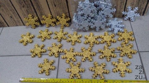 Śnieżynki styropianowe brokat ZŁOTO/SREBRO 20szt. Śnieżynki styropianowe brokat ZŁOTO/SREBRO 20szt.