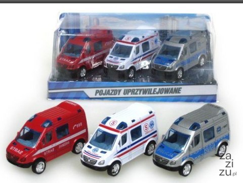 Auto metalowe 3szt. POJAZDY UPRZYWILEJOWANE MINI VAN HKG069 Auto metalowe 3szt. POJAZDY UPRZYWILEJOWANE MINI VAN HKG069