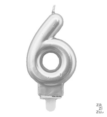 Świeczka 24szt. cyfra srebrna ,,6'' Świeczka 24szt. cyfra srebrna ,,6''