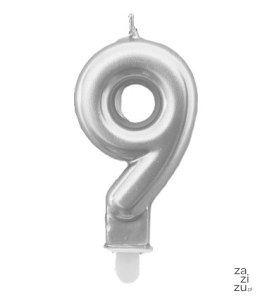 Świeczka 24szt. cyfra srebrna ,,9''