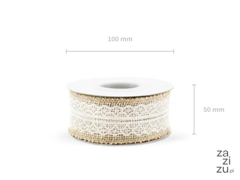 Wstążka jutowa z koronką 4cm x 5m | TJ4-4 Wstążka jutowa z koronką 4cm x 5m | TJ4-4
