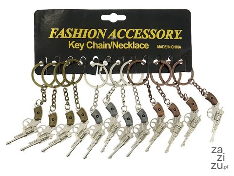 Brelok rewolwer metalowy dł.6cm + zawieszka, karta 12szt Brelok rewolwer metalowy dł.6cm + zawieszka, karta 12szt