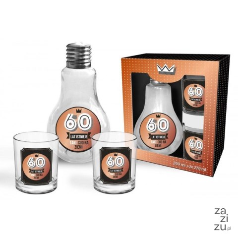 Karafka żarówka + 2 szklanki ''60'' LAT ISTNIEJE... Karafka żarówka + 2 szklanki ''60'' LAT ISTNIEJE...