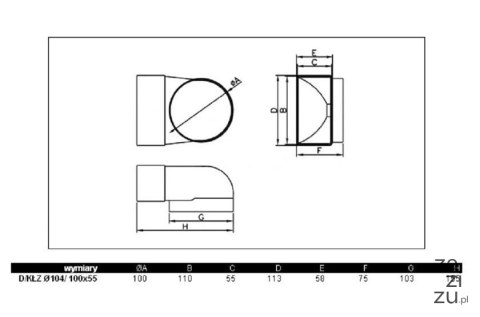Kolano poziome płaskie 110x55 D/KPO Dospel 007-0225 Kolano poziome płaskie 110x55 D/KPO Dospel 007-0225